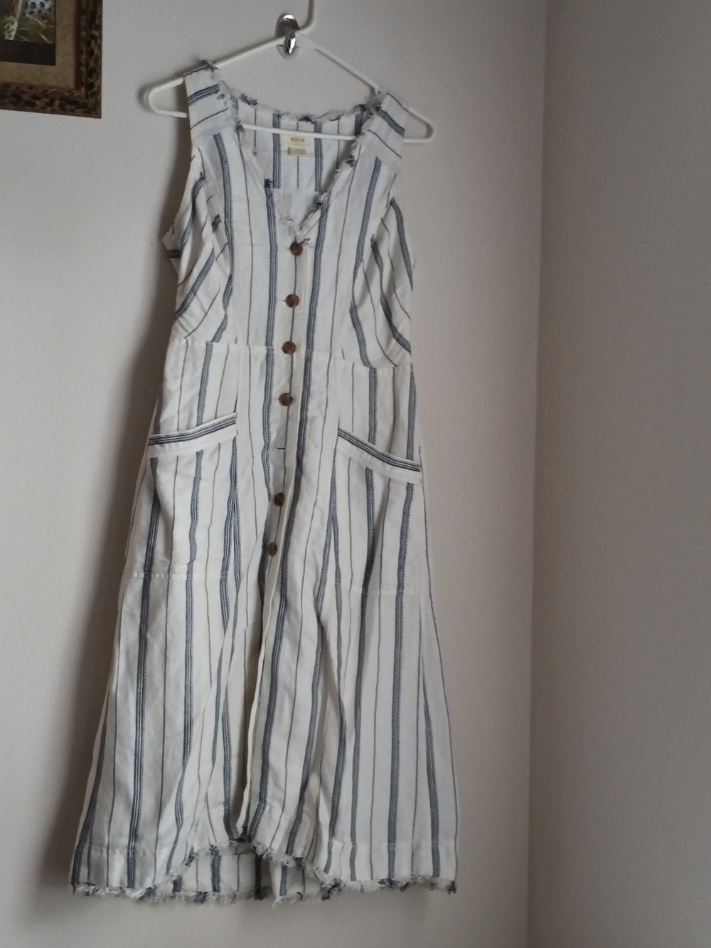 Maeve By Anthropologie Dress Women 4 White and Blue Striped Button-Front Maxi